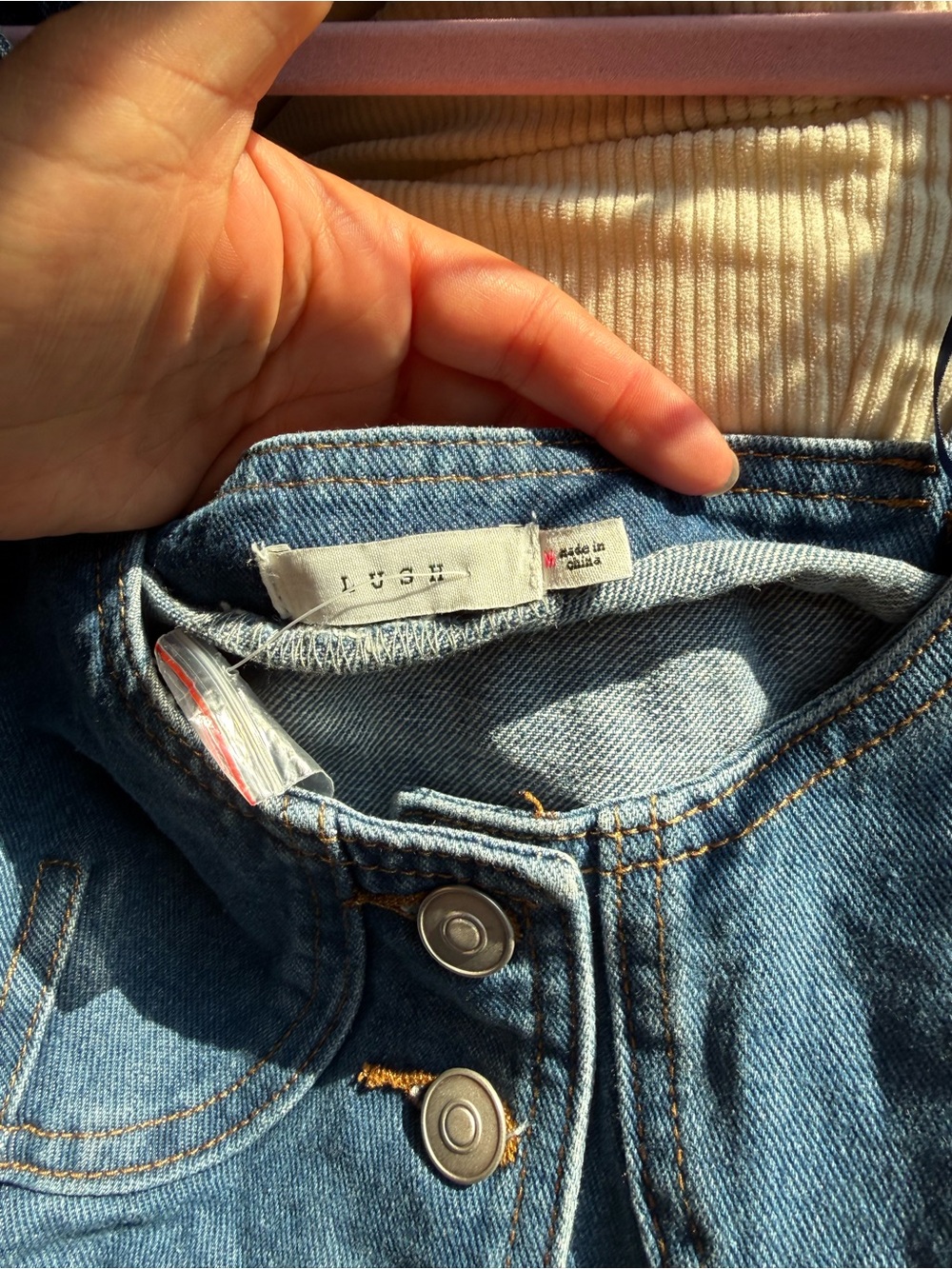 Lush Blue Denim Button Corset Crop Top - Picture 3 of 4